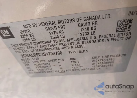 2011 Chevrolet Equinox Ls from USA, damaged, VIN 2GNALBEC3B1293708